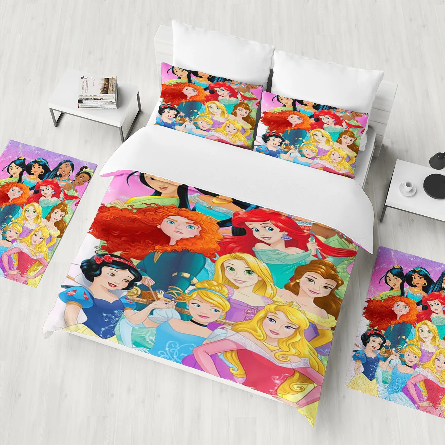 Disney Princess Series Zestaw pościeli Drukowana poszwa na kołdrę Zestaw pościeli Wystrój pokoju Anime Home Decor 3D Dzieci Z poszewką na poduszkę