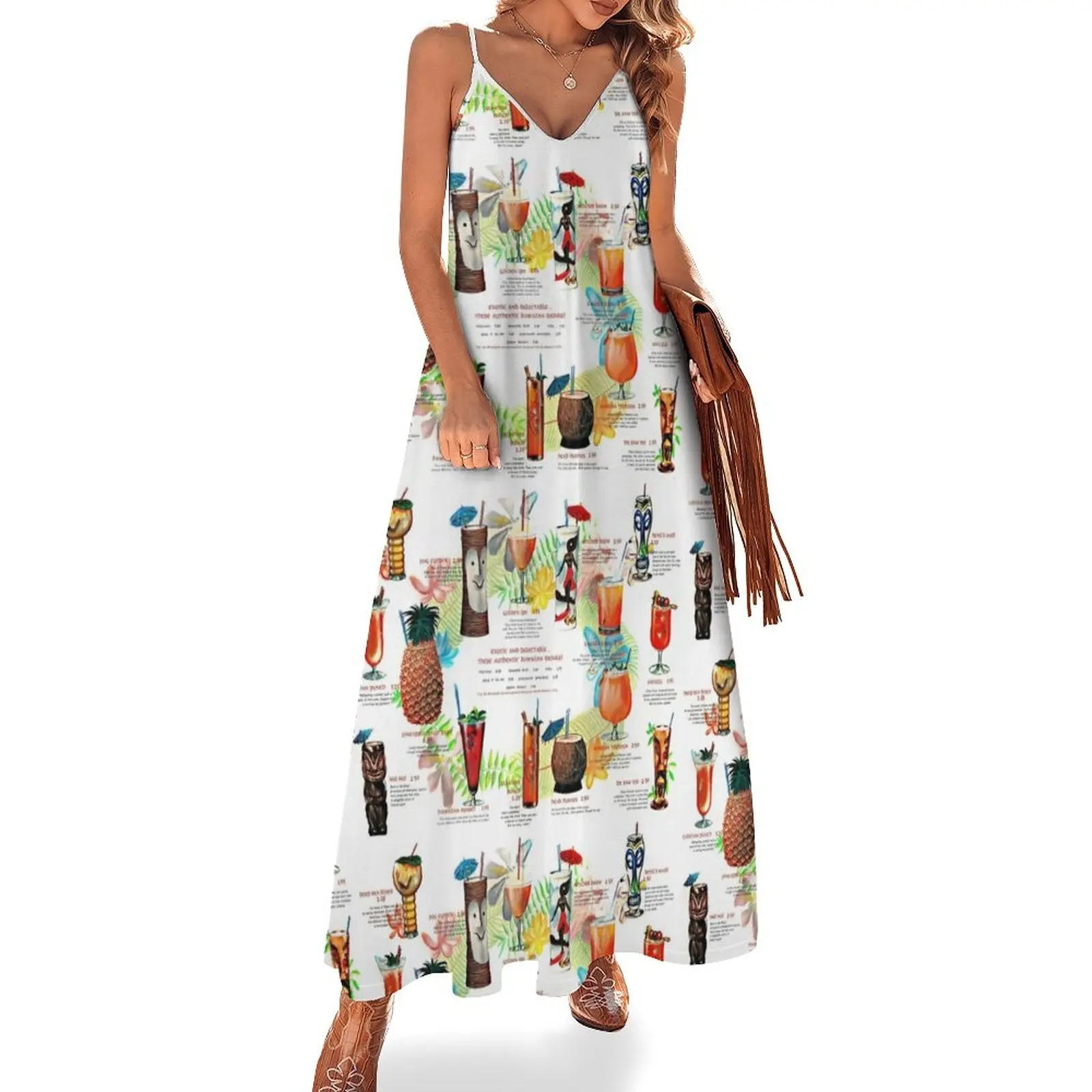 Vintage Tropical Beverage Menu Sleeveless Dress Clothing female elegant evening dresses for women 2023