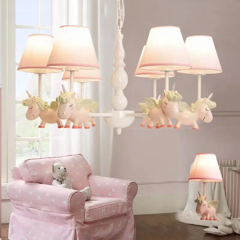 Children's room chandelier bedroom girl eye protection cartoon Unicorn chandelier cloth cover lamp