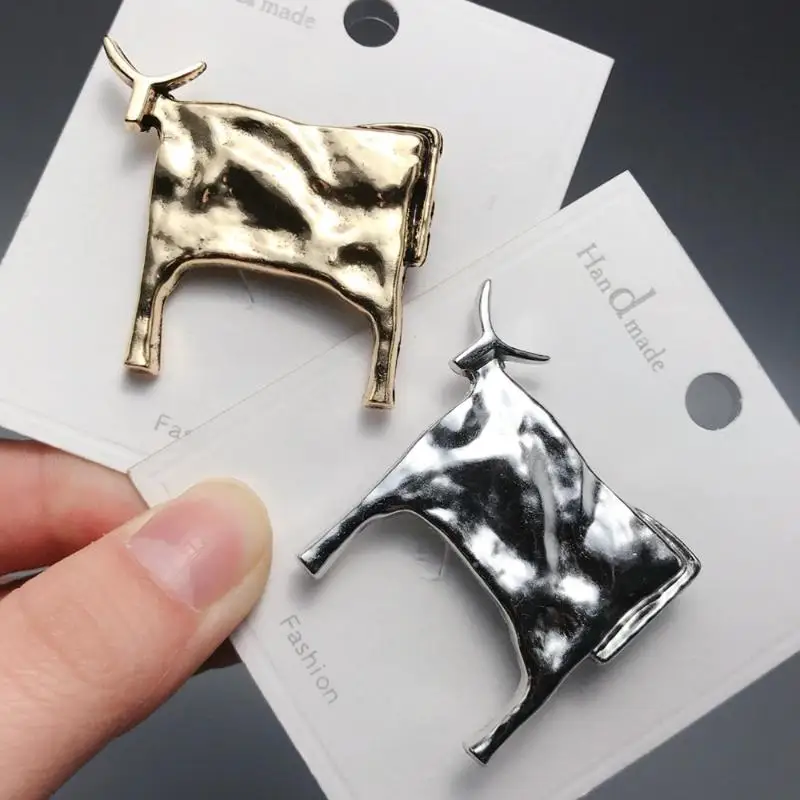 Handmade Cow Shaped Brooch Hammered Texture Gold Silver Two Colors Fit Daily Wear Office Outfits Party Use