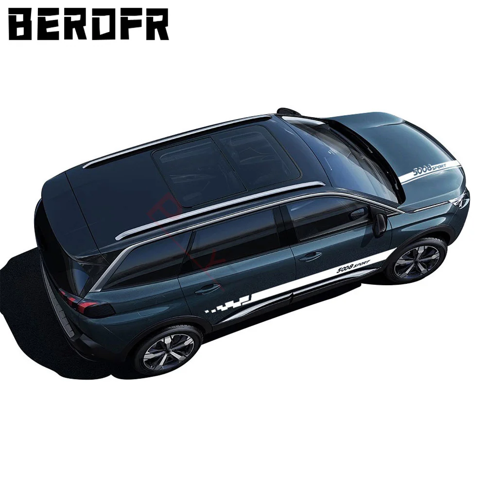 Racing Sport Car Hood Cover Decal Door Side Stripes Skirt Sticker Decal for Peugeot 5008 2017 2018 2019 2020 2021 Accessories