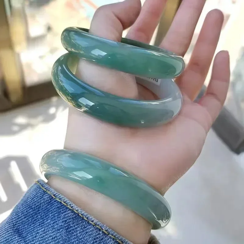 

Natural Turquoise Jadeite Afghan Bracelet Round Bar Women's Handmade Carving Exquisite Ethnic Jade Pendant High-end Jewelry Gift