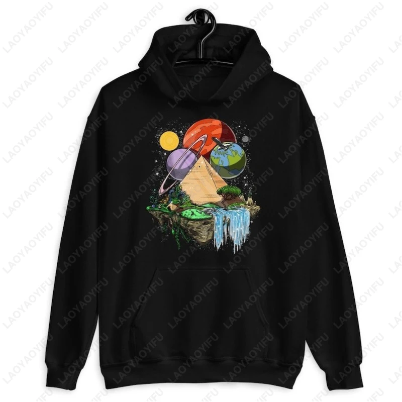 Space Egyptian Pyramid Psychedelic Cosmic Hoodie Planets Egyptian Pyramids Creative Print Sweatshirt Men Women Trending Pullover