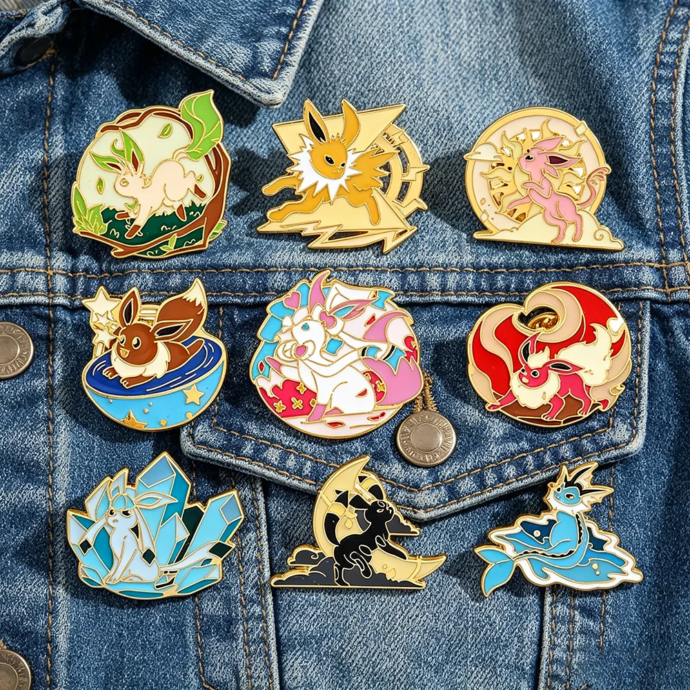 Niedliche Multi-Eevee-Evolution Emaille-Pins, Dekorative Anstecknadeln für Jeansjacken, Rucksäcke, Kleidung, Anime-Sammlerstück, Geschenk für Jungen und Mädchen