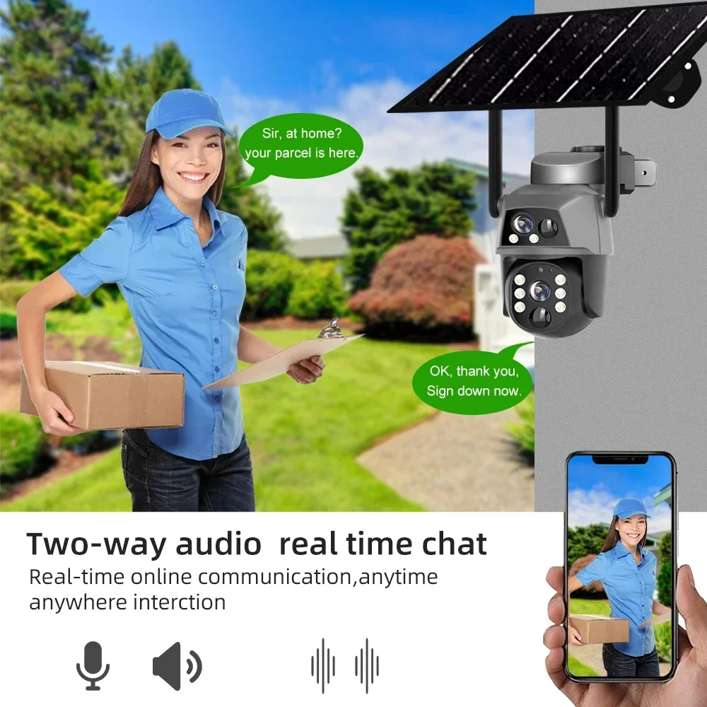 Solar Camera 4G Sim Outdoor Dual Lens 8MP 4K IP Camara With Solar Panel CCTV Security Built in Battery PIR Motion Detection Cam