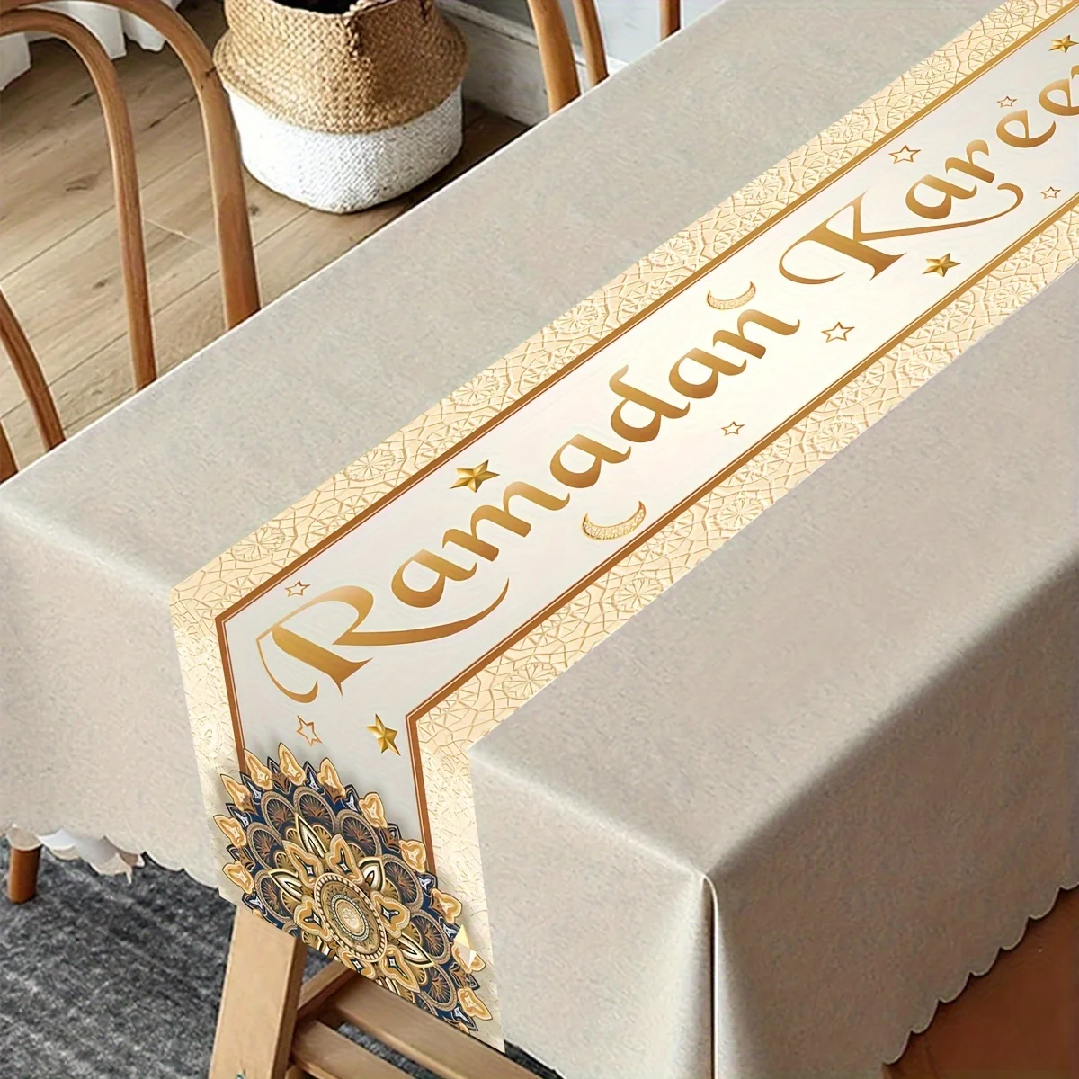 1 قطعة مفرش طاولة من البوليستر لرمضان كريم ديكور رمضان للمنزل لوازم الحفلات الإسلامية هدية عيد مبارك الأضحى #2