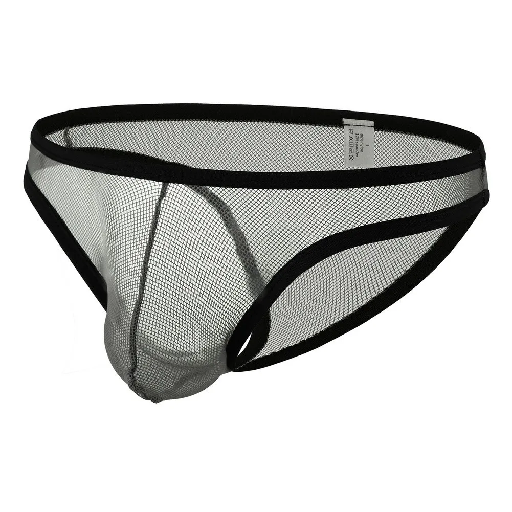 Men\\\'s Mesh Sheer Seamless Briefs Underwear with Bulge Pouch Supportive Design Solid Color Underpants Size M-2XL