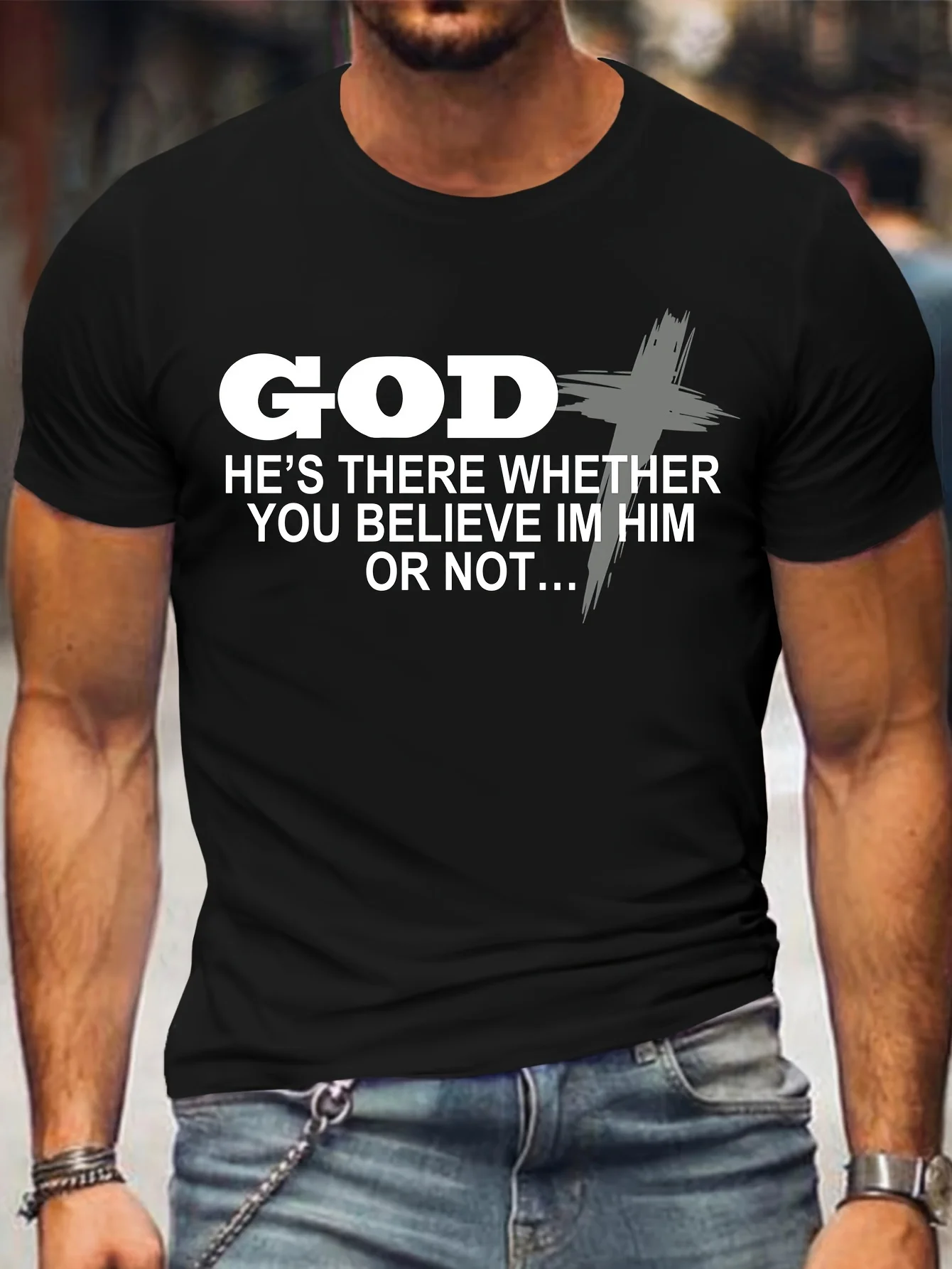 

Crew Neck Tee Men's Crew Neck T-Shirts Casual Medium Stretch Regular Fit All-Season Adult Tops with Alphabet Pattern