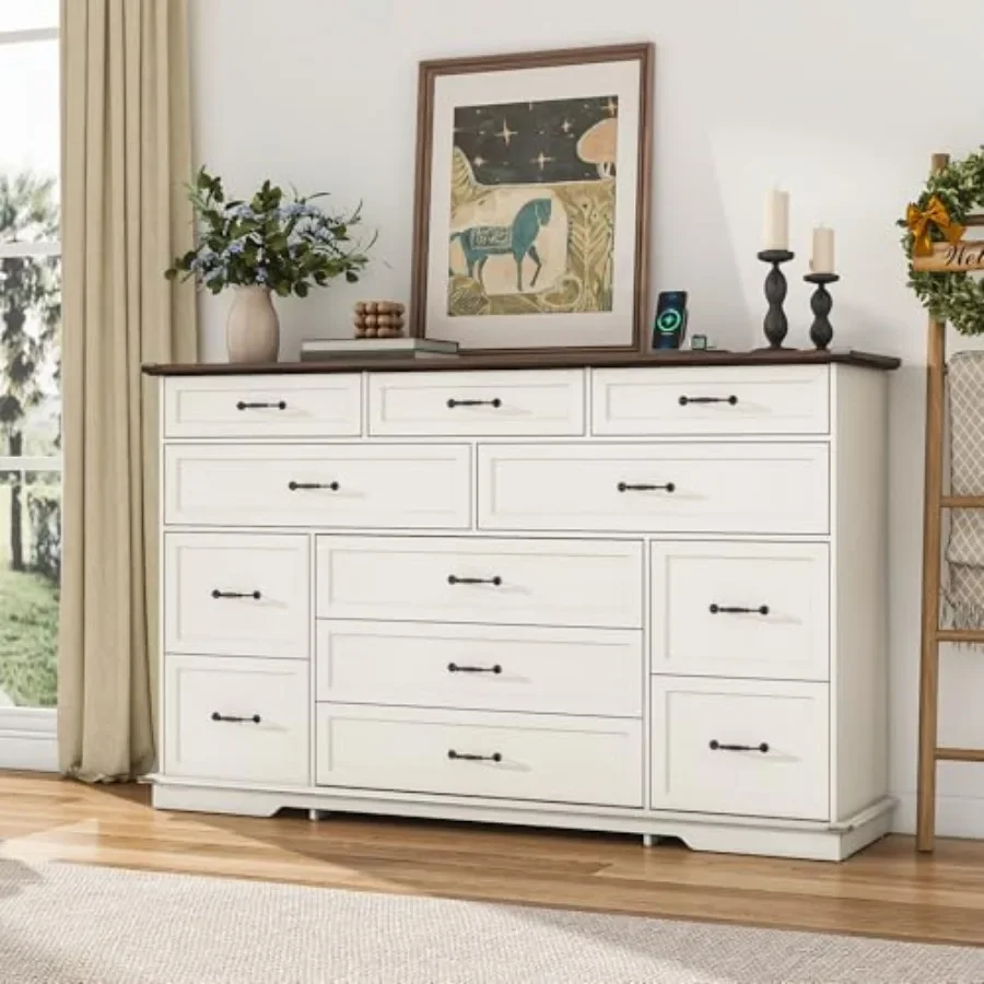 Tall Farmhouse 12 Drawer Dresser for Bedroom, 63