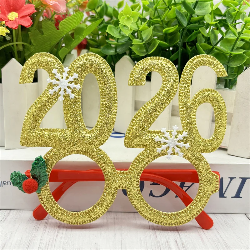 

1Pcs 2026 Merry Christmas Glasses Happy New Year Party Photo Booth Prop Xmas Glasses Frame Decoration New Year Navidad Kids Gift