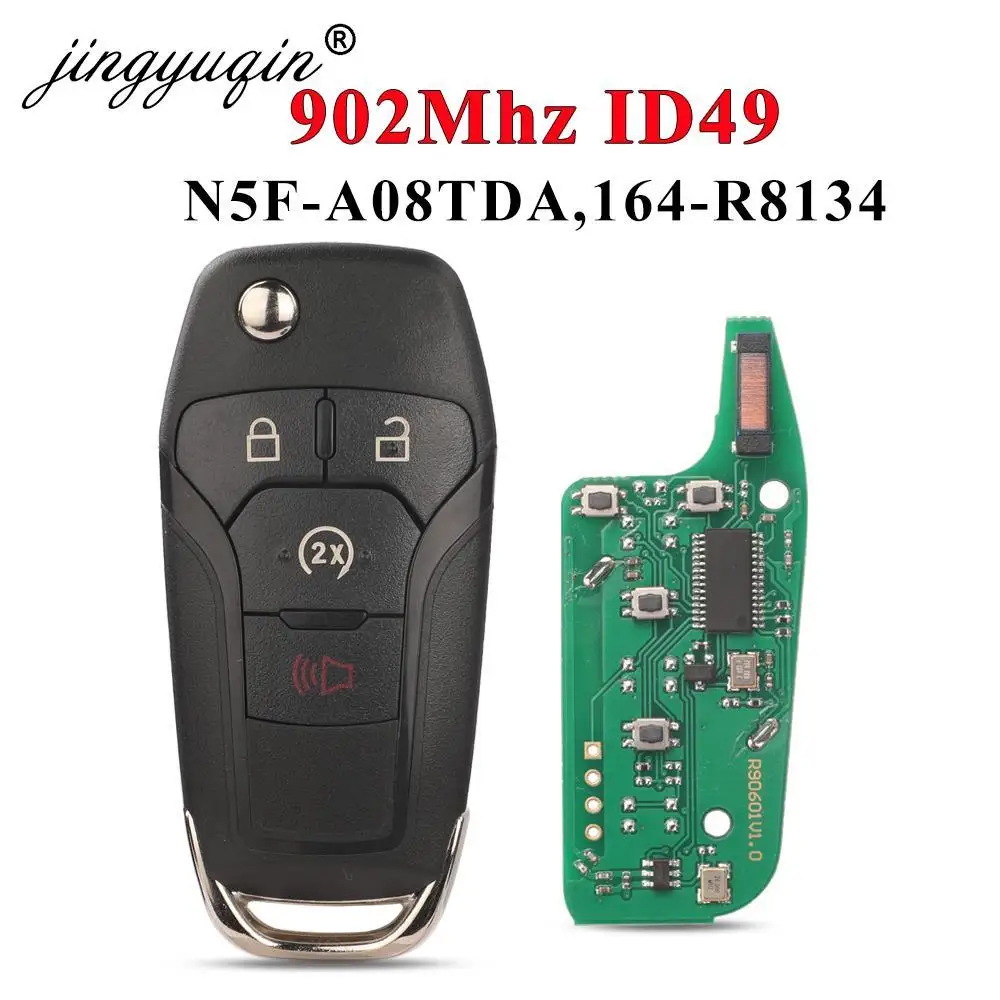 jingyuqin 4 Button Flip Remote Car Key Fob 902Mhz ID49 Chip for Ford F150 F250 F350 F450 F550 Ranger Raptor 2015-2020 N5F-A08TDA