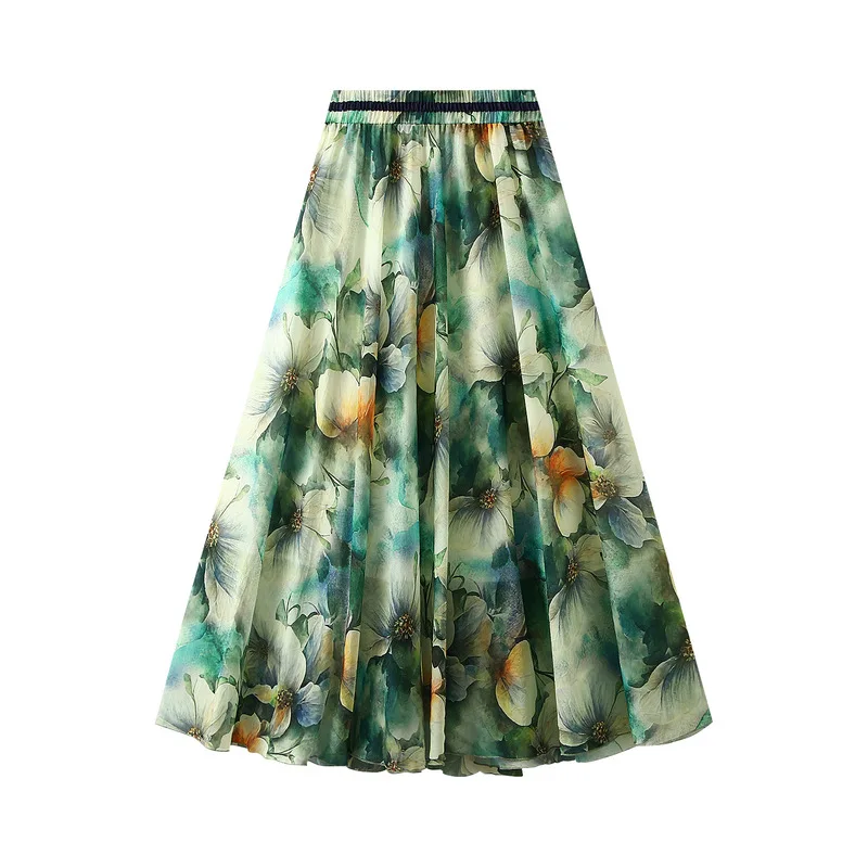 Korean Style Floral Skirts Lady A-Line Loose Women High Street Elegant Fashion Slim Skirt Beach Holiday Casual Spring Summer