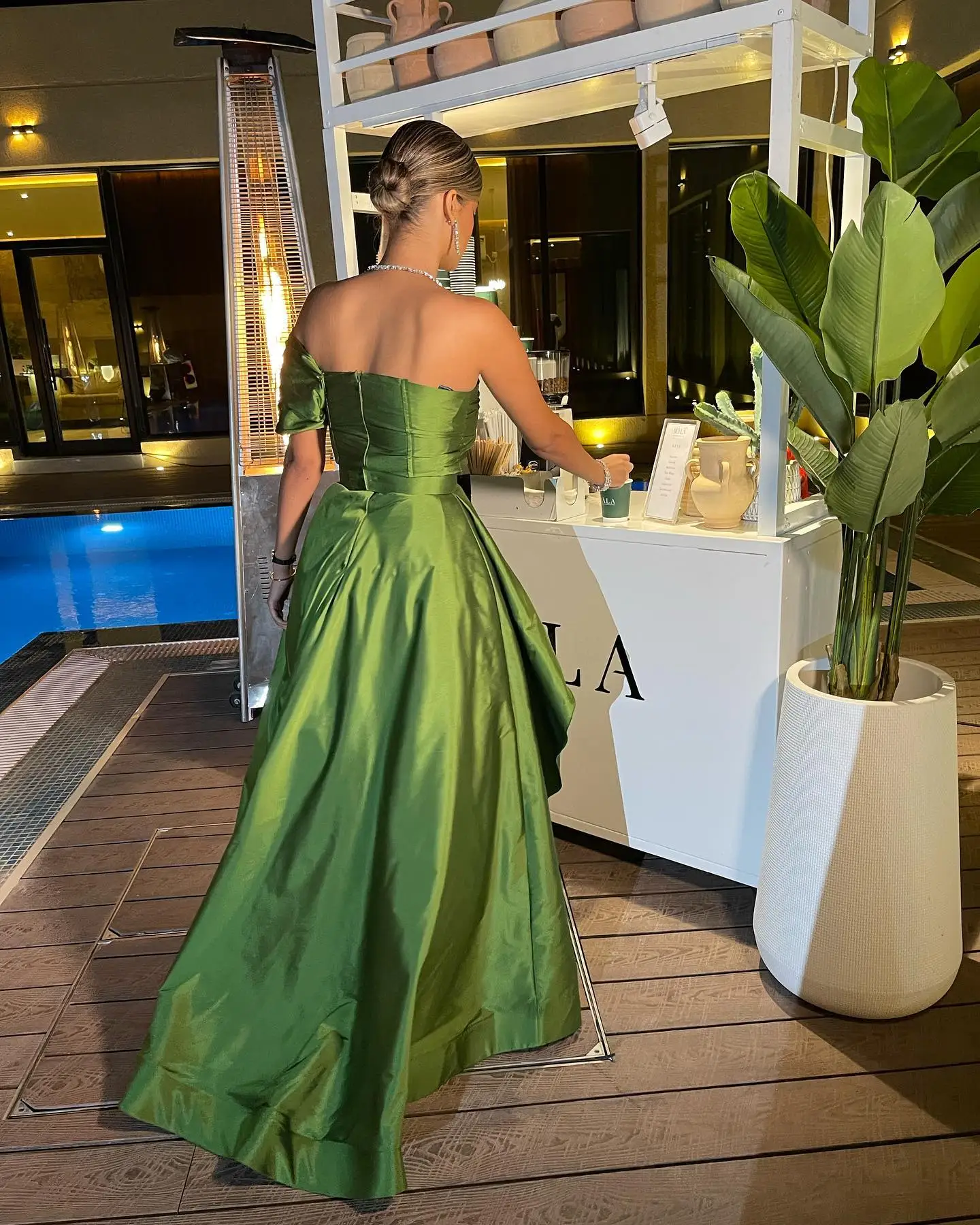 Jirocum Green Evening Dress Women's One Shoulder Side Split Prom Gowns with Floor Fold Sleeveless Elegant Party Dresses 2024