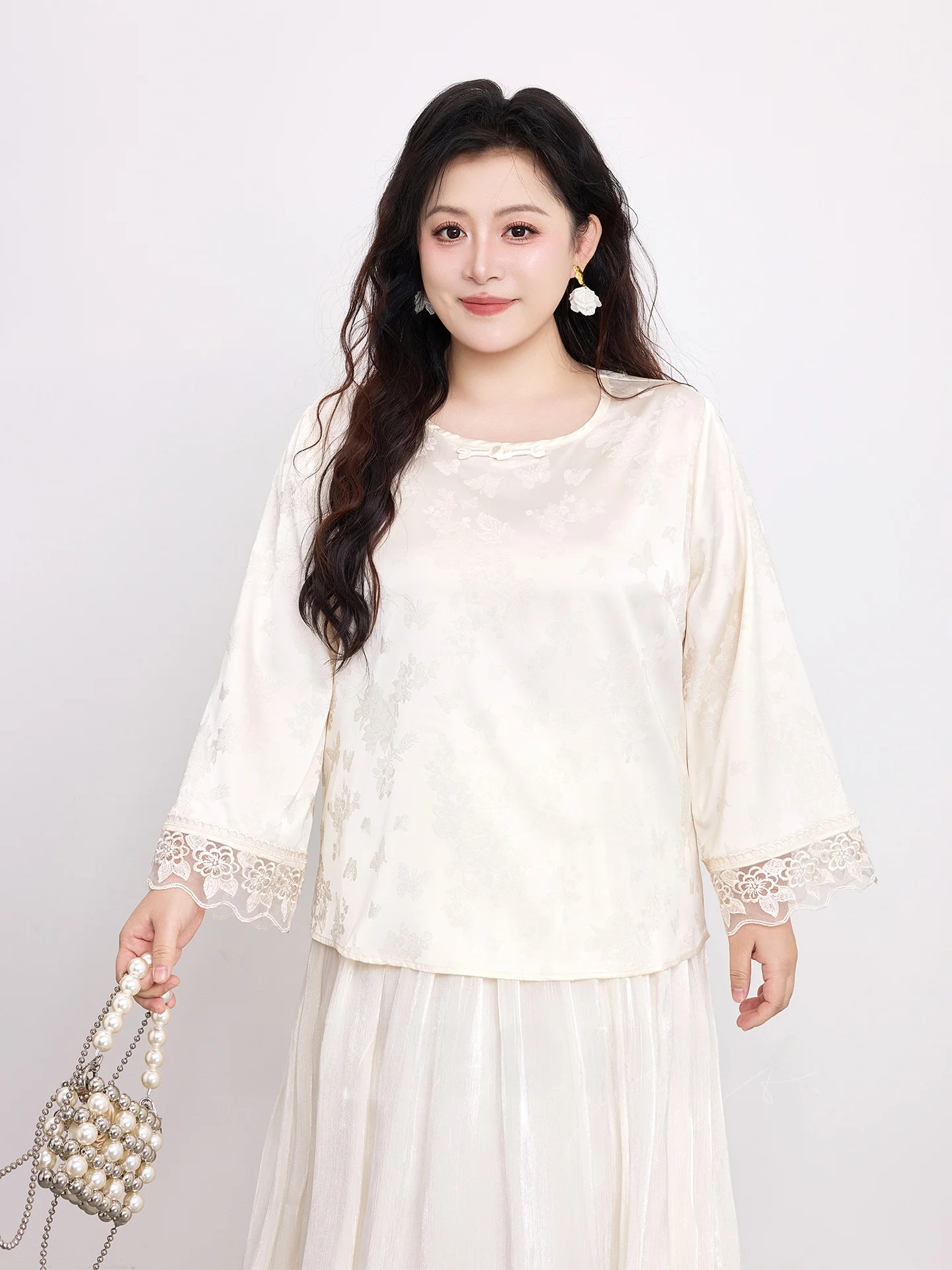 

Ele Long Sve round Ne irt plus Size Women's Spring New Sle Casual Comfortable Chinese Faion Top