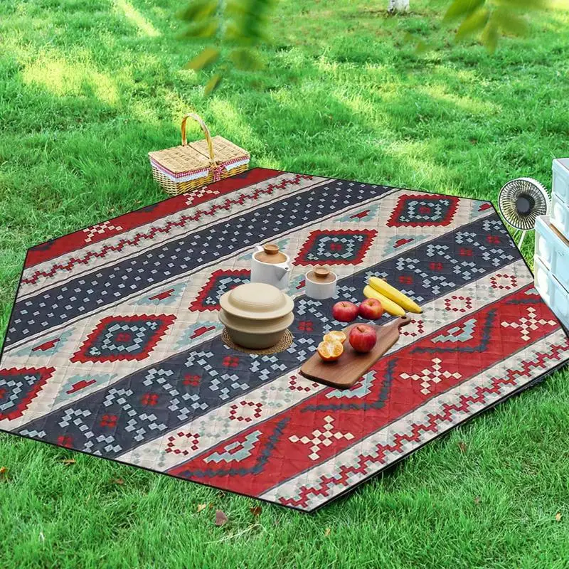 

Picnic Rug National Style Hexagon Outdoor Rug Lightweight Camping Accessories Reusable Travel Blanket For Daily Use Outside