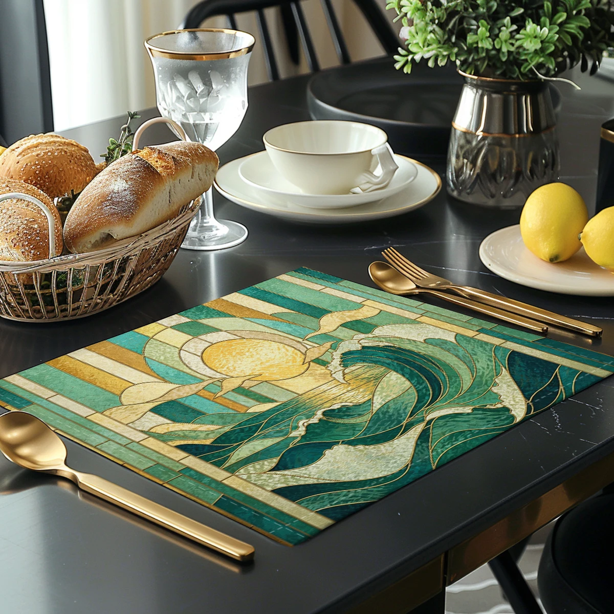 Exquisite Floral Pattern Polyester Placemats & Coasters - Stylish Table Decor for Home, Restaurant and Daily Meal Use