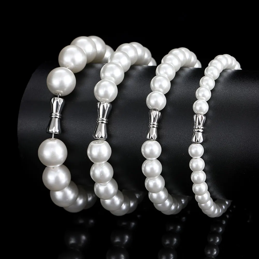 

Hip Hop Jewelry Beaded White Pearl Strand Bracelet Women New Trendy High Quality Bracelet