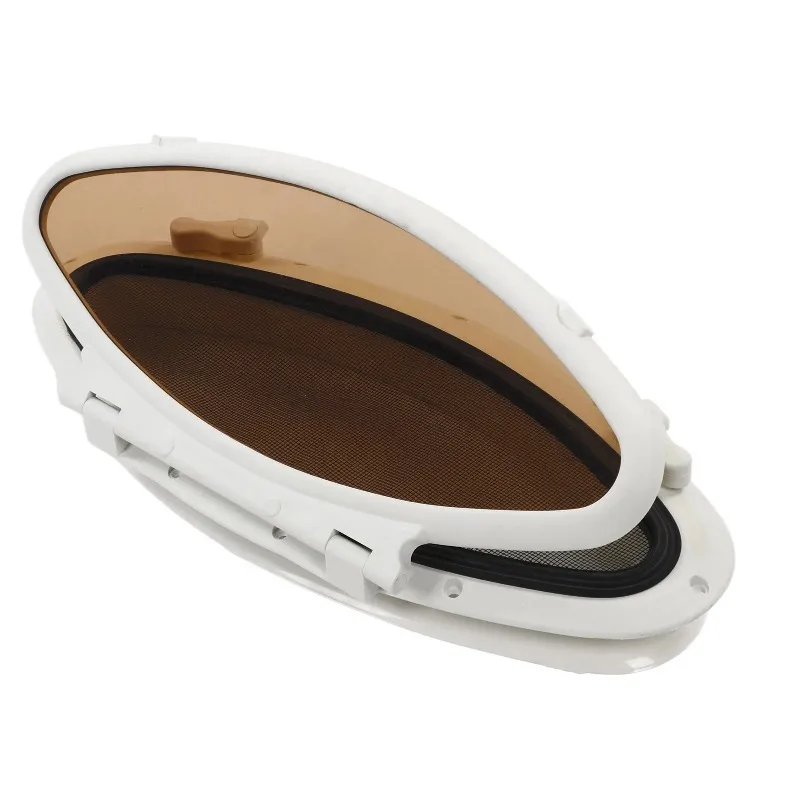 470x210mm Inward Opening Oval Porthole Window Anti UV Waterproof Portlight with Insect Screen for Yacht Ships Boat RV