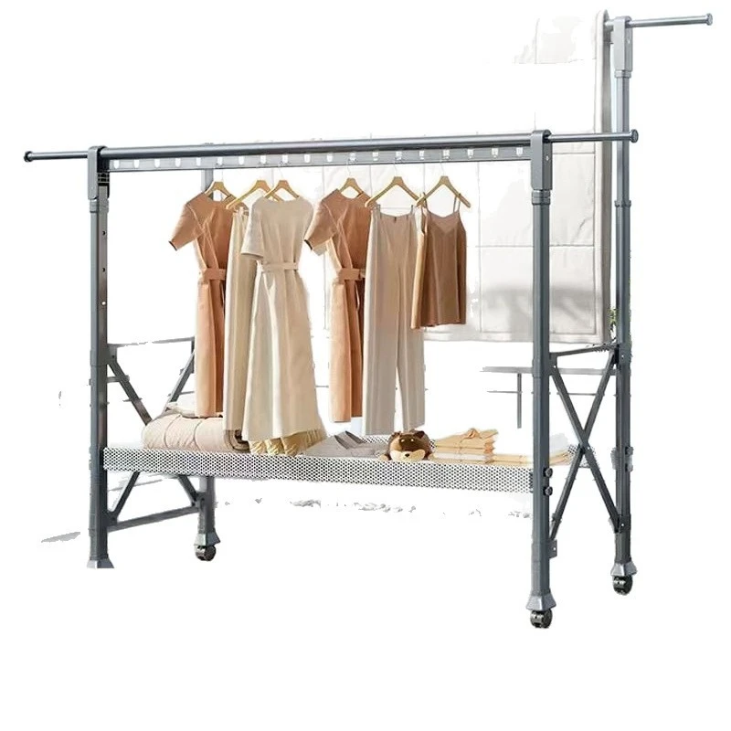 Floor-to-ceiling lifting drying rack household balcony outdoor drying folding stable load-bearing thickened windproof