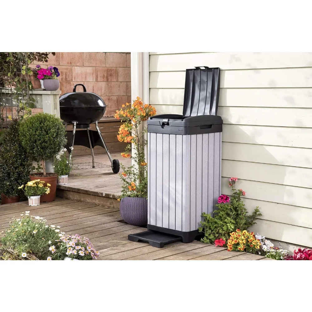 

Rockford Resin 38 Gallon Outdoor Kitchen Trash Can with Lid and Drip Tray for Easy Cleaning-Perfect for Patio Dining