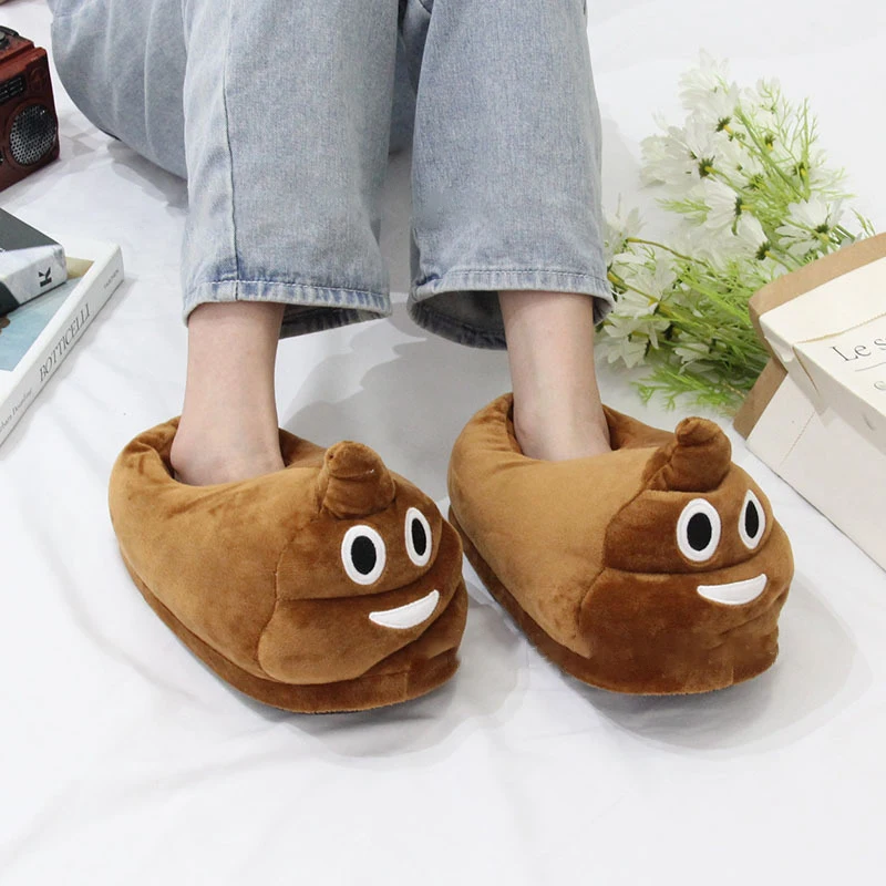 Quirky Creative Expression Poop Plush Cotton Slippers Funny Winter Girls Boys Plush Slippers Cute Funny Home Warm Slippers Gift