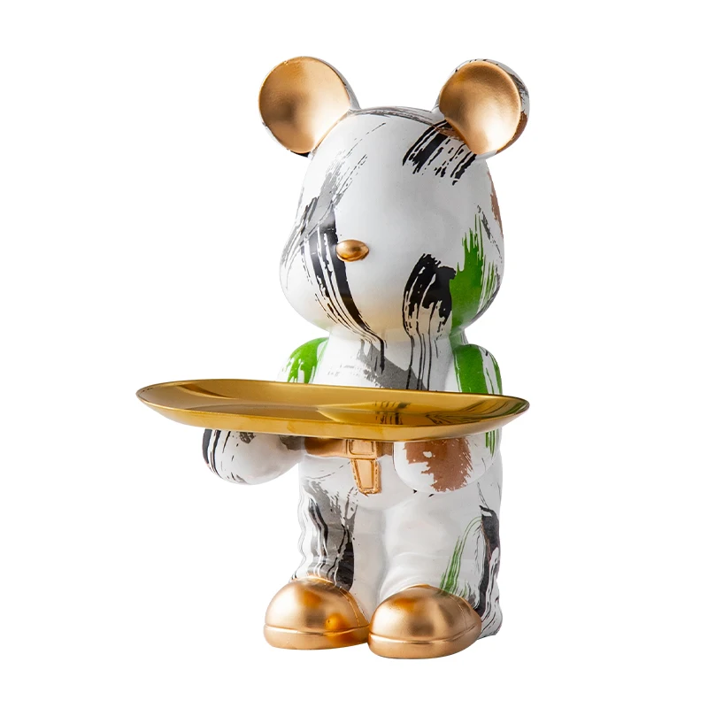 Butler Statue Bear with Tray Key Holder Animal Resin Sculpture Room Decor Ornament Bear Figurine Craft Table Decoration  Art