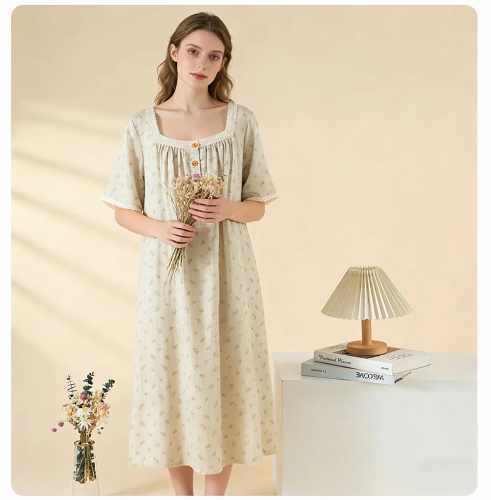 

Women's Nightgown Summer Dresses Sleepwear Short Sleeve Nightie For Women Pure Cotton Loose Comfortable Pajamas Dress Nightwear