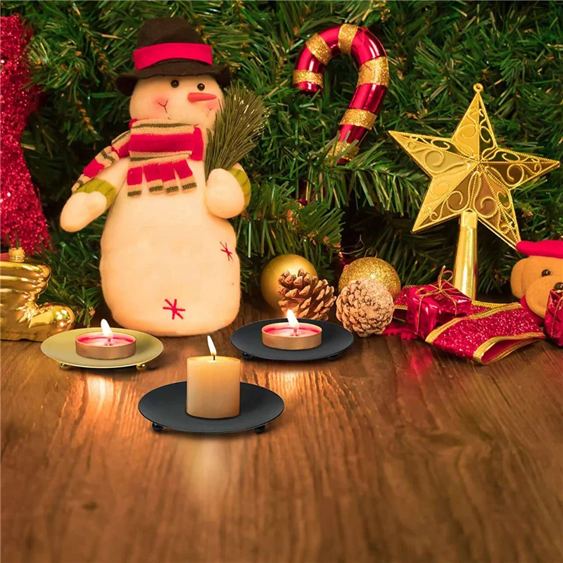 

ABMR-24Pack Iron Plate Candle Holder, Pillar Candlestick Holders,For LED & Wax Candles,Incense Cones,Spa,Weddings(Gold+Black)