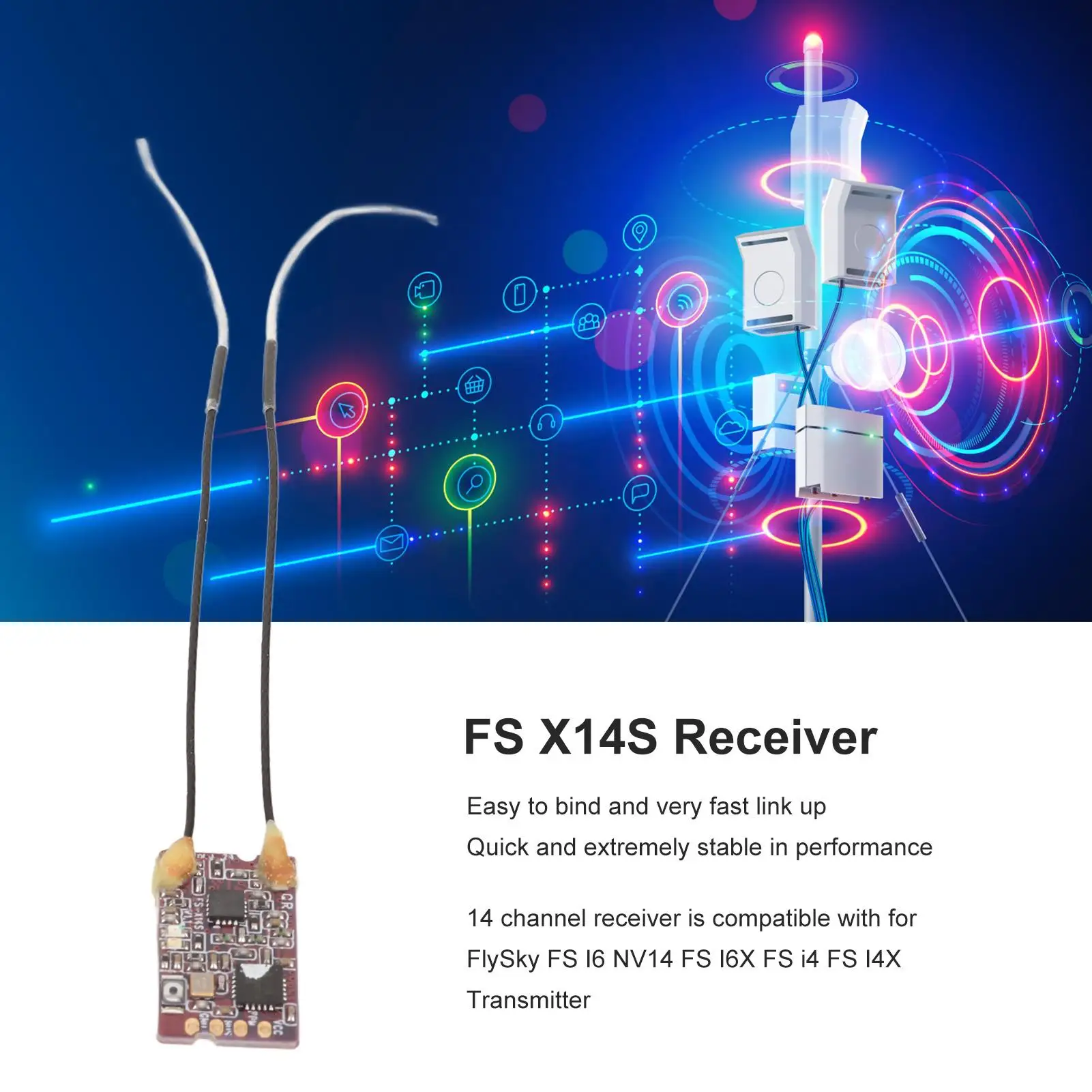 2.4GHz FS X14S penerima antena ganda 14CH PPM SBus untuk flysky FS I6 NV14 I6X I4 I4X pemancar