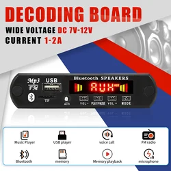 12V Bluetooth 5.0 MP3 Decoding Board Module Wireless Car USB MP3 Player TF Card Slot USB FM with Microphone Handsfree control