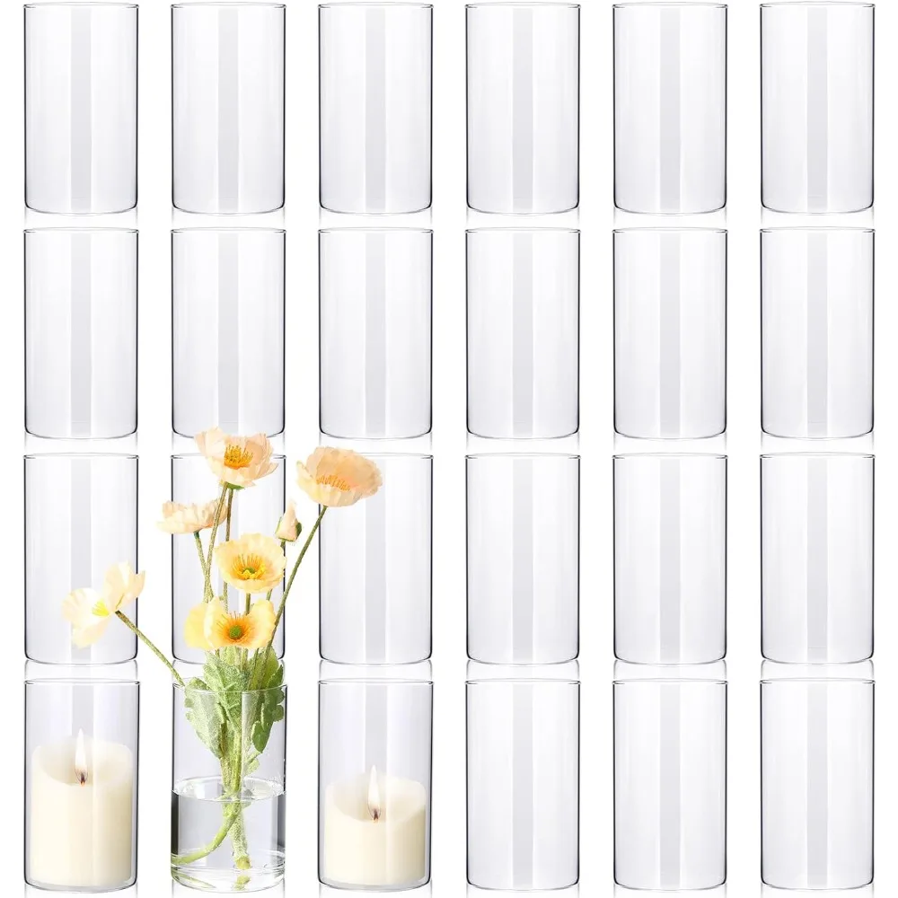 Vases 24 Piece Tall Glass Vase Bulk Home Decoration 6 Inch Clear Cylindrical Vase for Wedding Centering Decorations Decorative