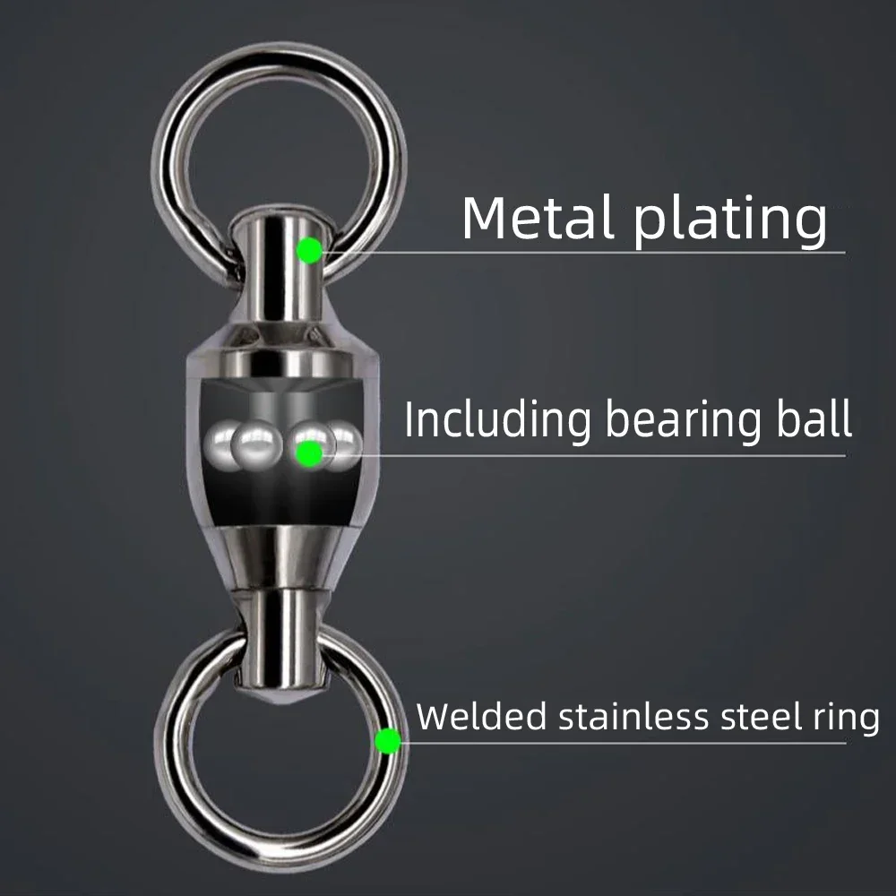 DNDYUJU 50pcs Heavy Duty Ball Bearing Fishing Connector Rolling Swivel Stainless Steel Solid Ring Fishing Accessories
