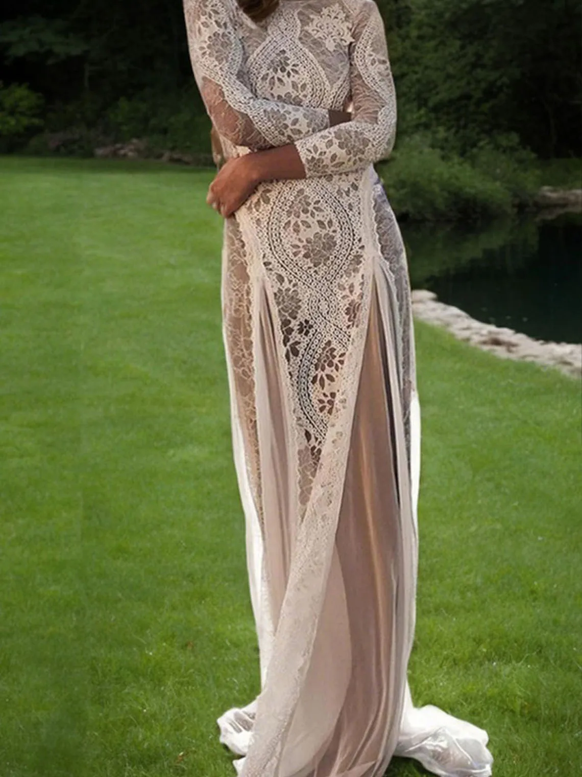 Sexy Modern Mermaid Beach Wedding Dress Trumpet Long Sleeve Lace Tulle Applique Slit Jewel Neck Bridal Gown 2025 Free Customized