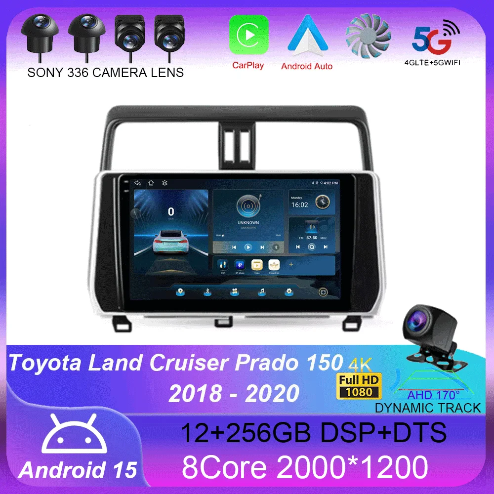 

For Toyota Land Cruiser Prado 150 2018 - 2020 Carplay Auto GPS Car Radio Navigation Multimedia Video Player Stereo BT Android 15