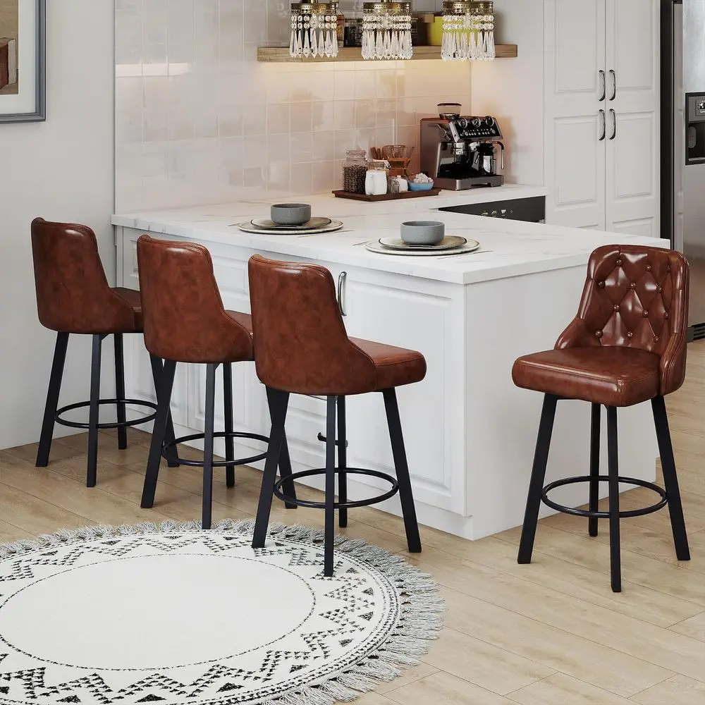 

Bar Stools Set of 4, 26 Tufted Modern Counter Height Barstools with Back amp Footrest amp Metal Leg, Faux Leather holstered B