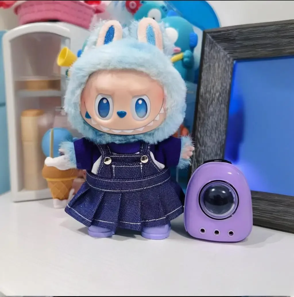 Gonna con cinturino in denim Berretto da baseball per Labubu Big Into Energe Doll T-shirt Gonna Vestiti per V1/V2/V3 Doll Outfit Accessori Regalo