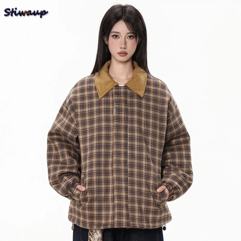 Winter Jacket for Women Fashion Coffee Plaid Silk Cotton Padding Brand Luxury Down Jackets Lady Winter Lightweight Puffer Women