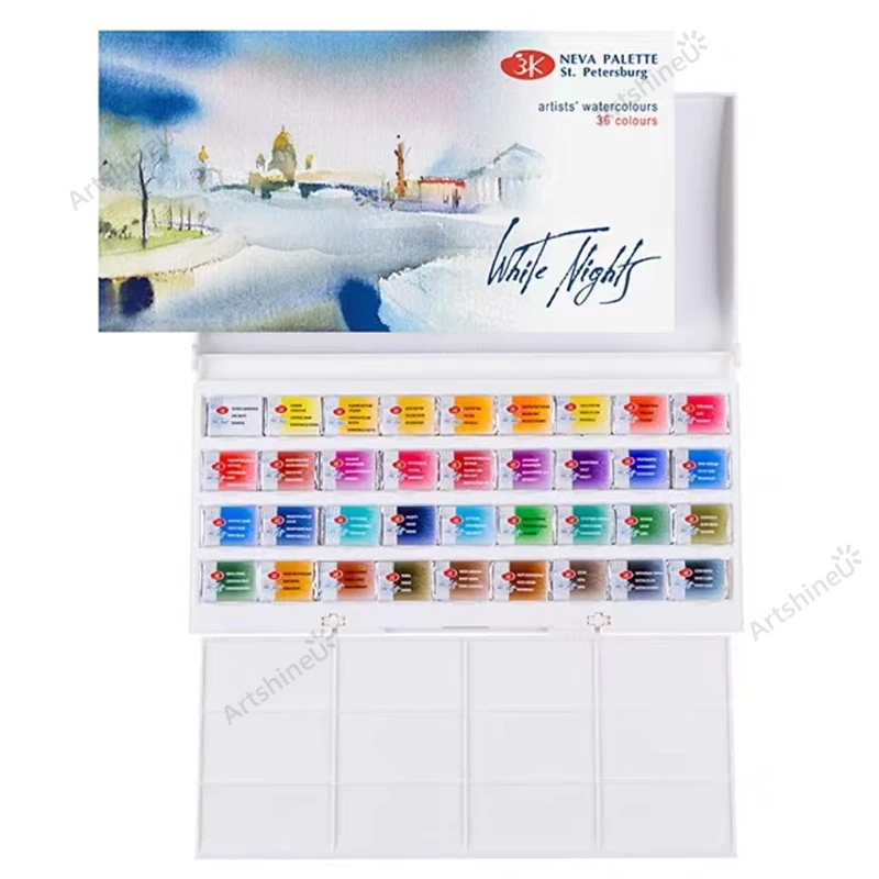 

Professional White Nights Solid Watercolour Set, 36/24 Full Pans Water Color Portable for Artists Professionals Art Supplies