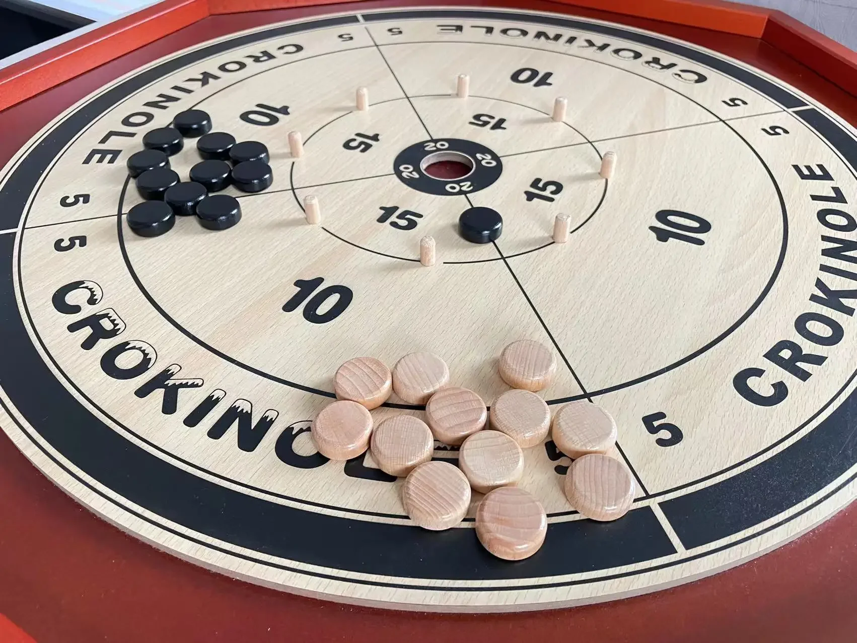 Wooden 4 in 1 Crokinole Board Game Set for Two Players | 24 Black & White Discs & Game Board