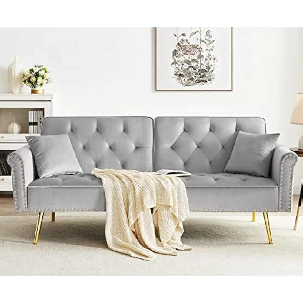 

Velvet Futon Sofa Bed,Convertible Sofa Bed with Adjustable Backrest Angles,Sturdy Sleeper Sofa for Living Room and Bedroom