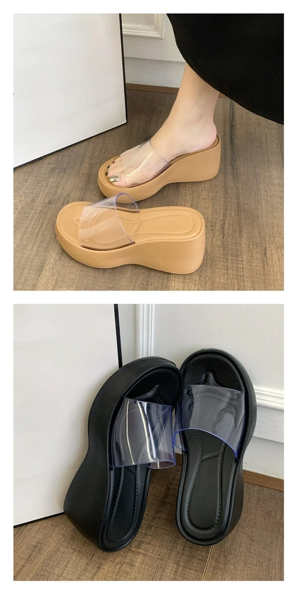 Höhenverstellbare Plattform-Pantoffeln Transparente Rutschfeste Sommer-Strandsandalen Weiche Sohle Leichte Damen-Hausschuhe – Detail 6