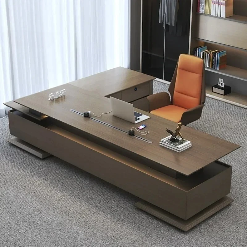 Офисные компьютерные столы для руководителей General Manager. Высококачественный рабочий стол для босса с картотечным шкафом. Роскошный современный набор столов и стульев.