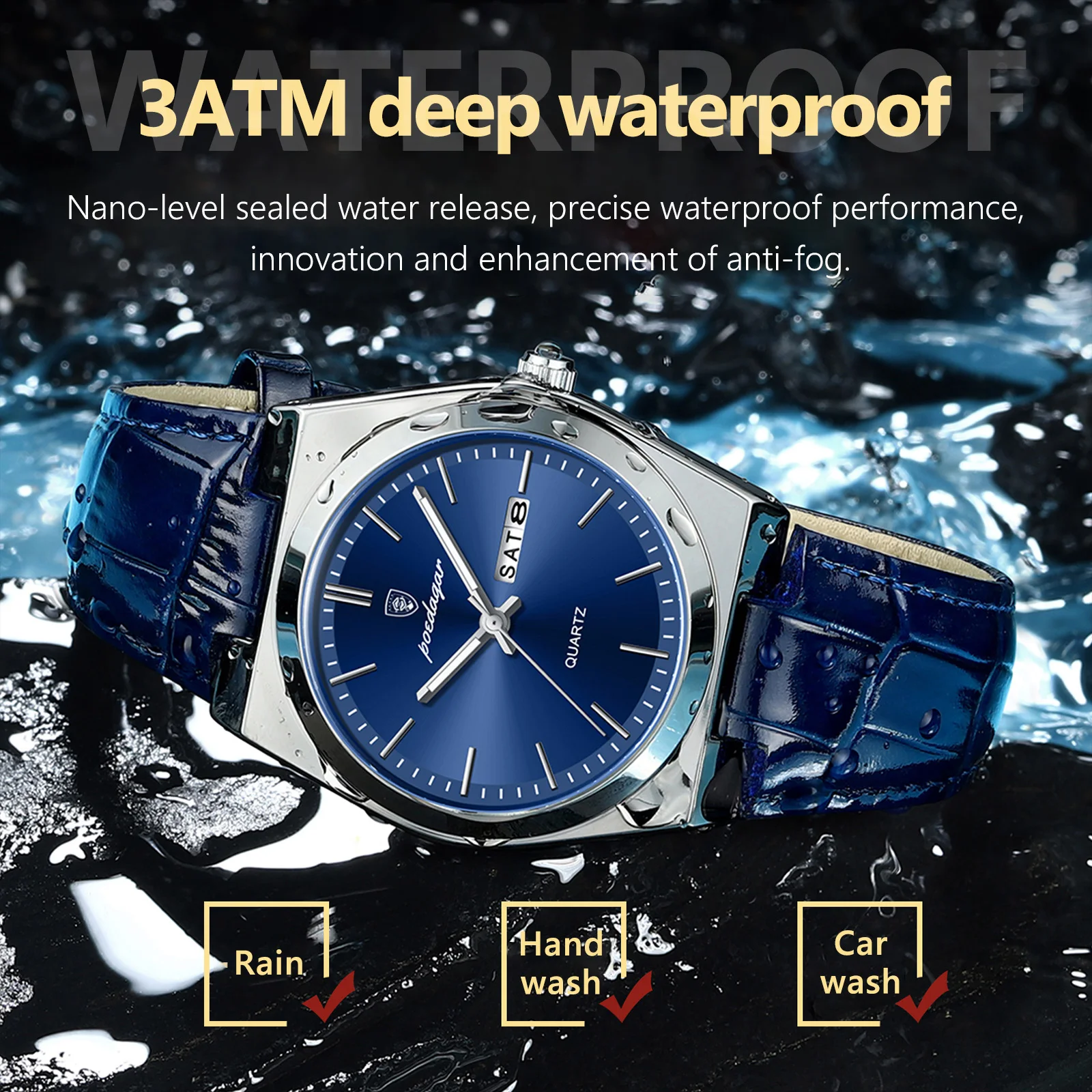 POEDAGAR Luxury Trendy Man Wristwatch Waterproof Luminous Date Week Men Watch Simple Business Quartz Leather Men's Watches Reloj
