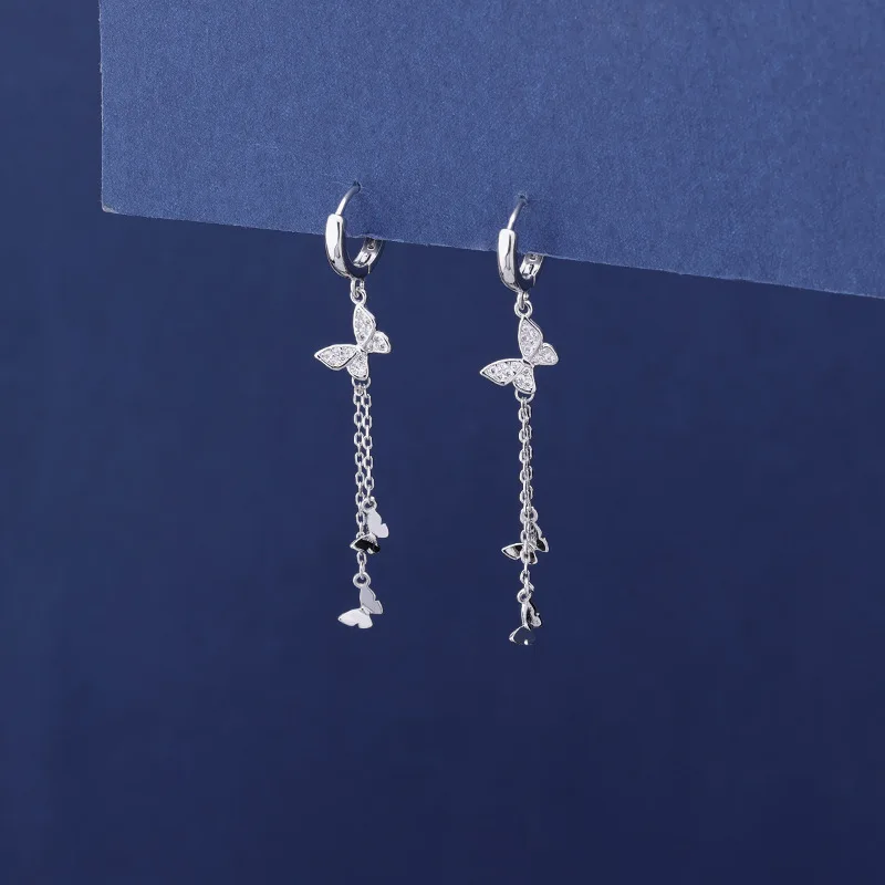 Pendientes de Aro de Mariposa Minimalistas con Efecto Diamante de Plata 925, Joyería de Moda al por Mayor para Mujer, Unisex, Regalo para Fiestas