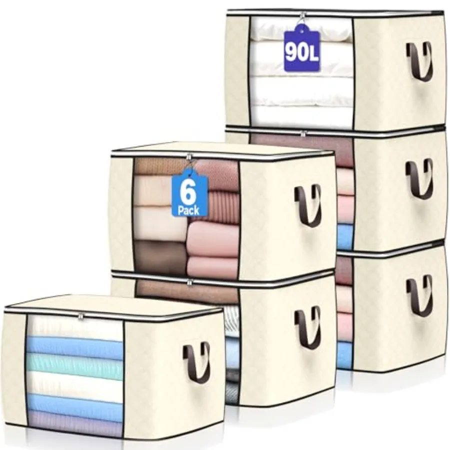 

90 L Large Storage Bags, Clothes Storage Bins Foldable Closet Organizers Storage Containers with Reinforced Handle for Clothing