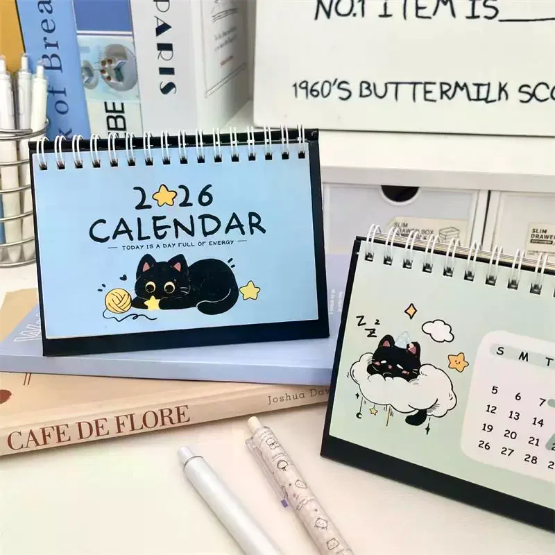 2026 Year Of The Horse Mini Calendars Creative Desk Portable Travel Calendars Cute Cat Pattern Calendar Desktop Decor Ornaments