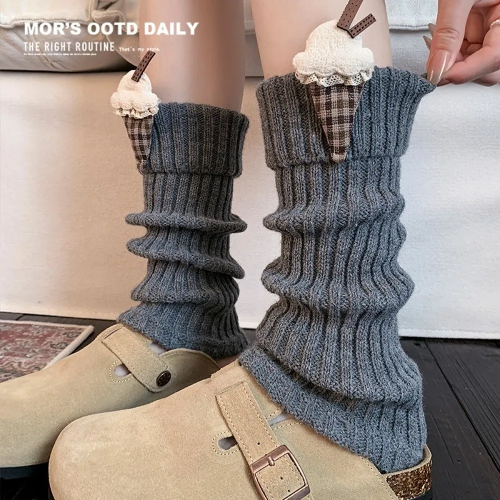 

New Thickened Leg Warmers for Girls Keep Warm Knitted Pile Sock Ice cream Breathable Boot Covers Autumn and Winter