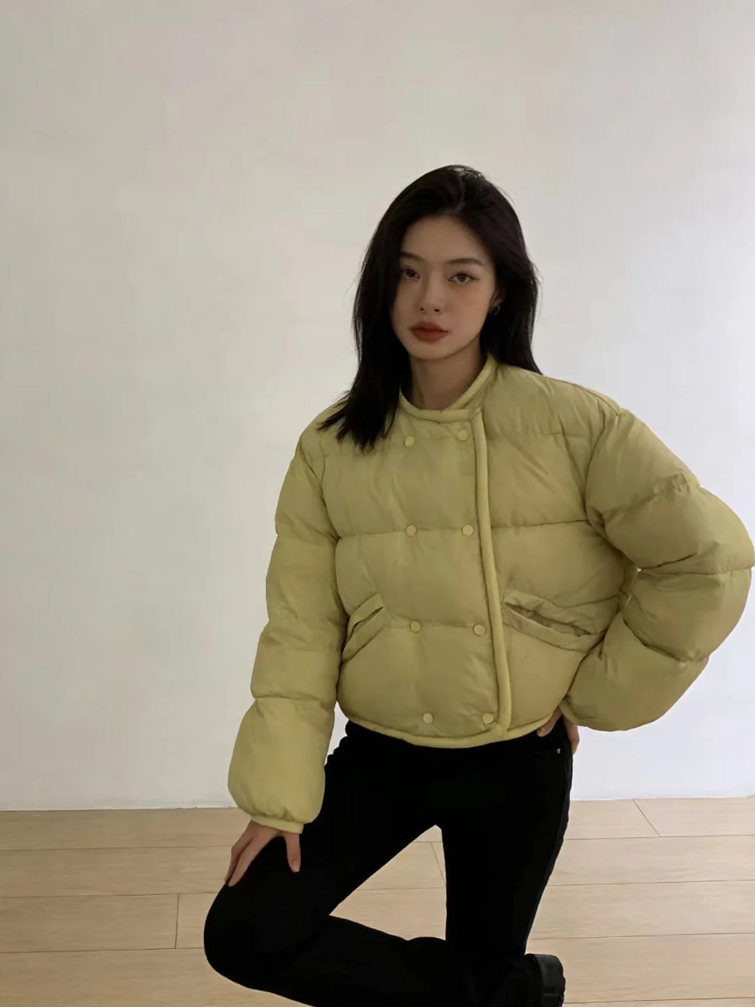 

Fashionable Warm Cotton Jacket round Neck Short Style Women's Winter Coat Simple Matching Thickened Korean Version Commute