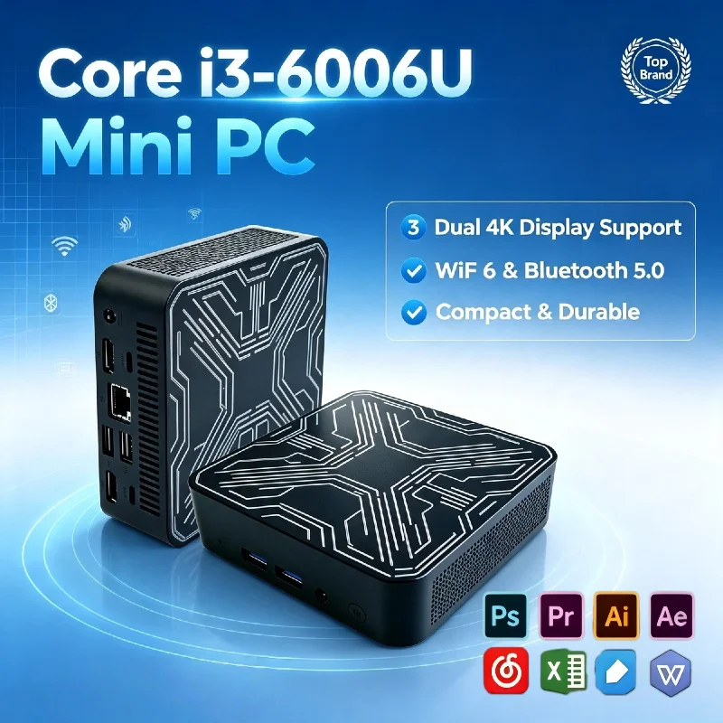 2026 Intel Core i3 6006U Mini Computer 16GB DDR4 M.2 NVMe SSD Triple 4K WiFi6 BT5.2 Silent Cooling Office Home Pro Max