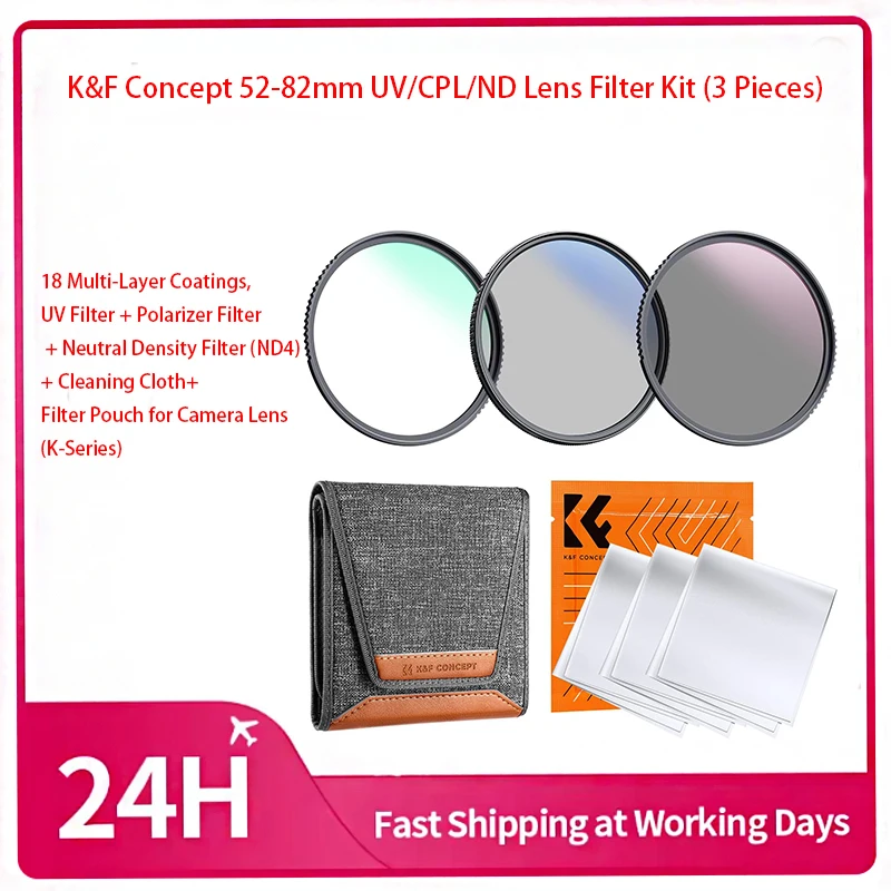 

Набор фильтров K&F Concept 52-82 мм UV/CPL/ND (3 шт.)